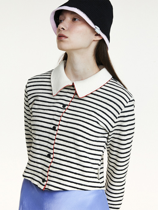 R TERRY STRIPE SHIRT_IVORY