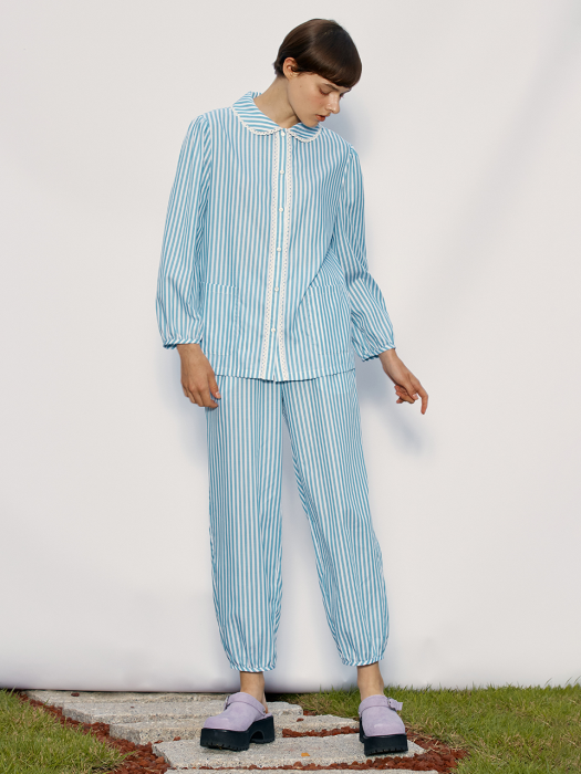 Lace Pajama Pants_Teal-Stripe