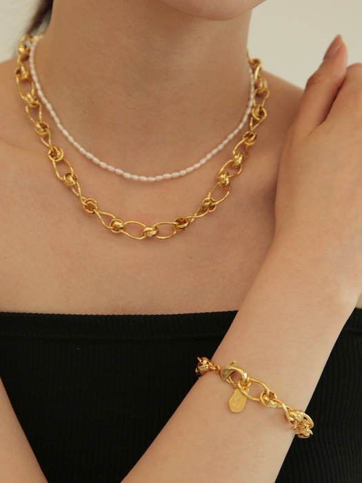 Tie ring chain pearl N-gold