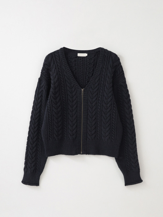 [Woman] Cable Zip-Up Cardigan (Navy)
