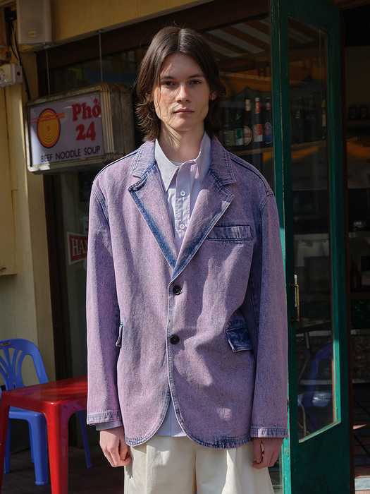 WASHED DENIM BLAZER PINK