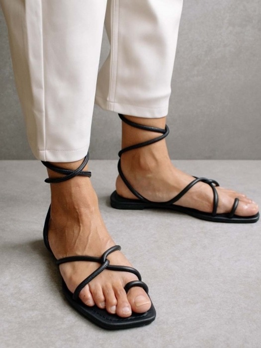 Lace It Up Black Flat Sandal