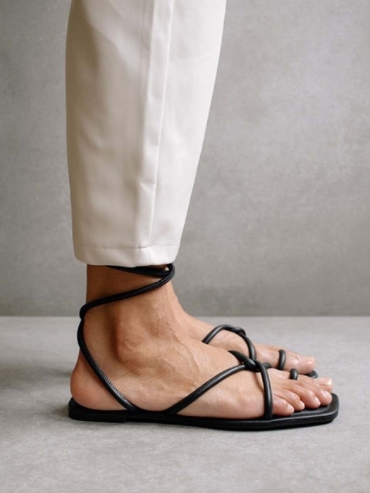 Lace It Up Black Flat Sandal