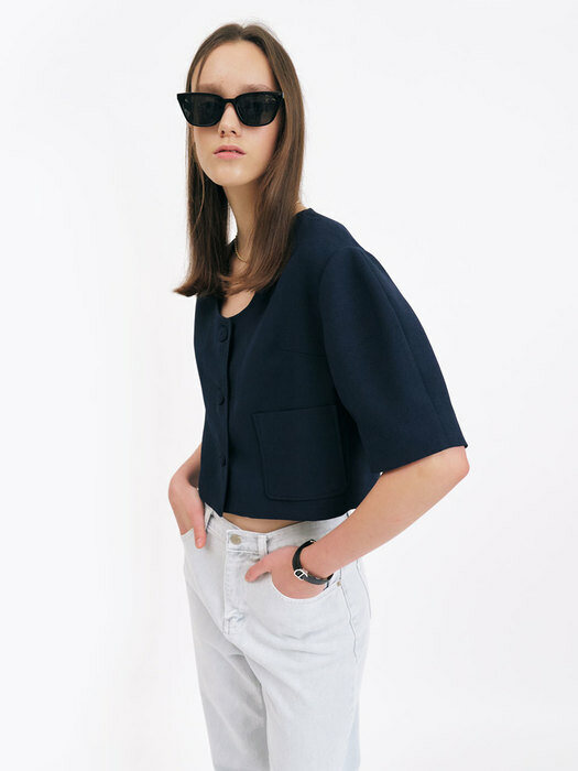 22 Summer_ Navy Cropped Blazer