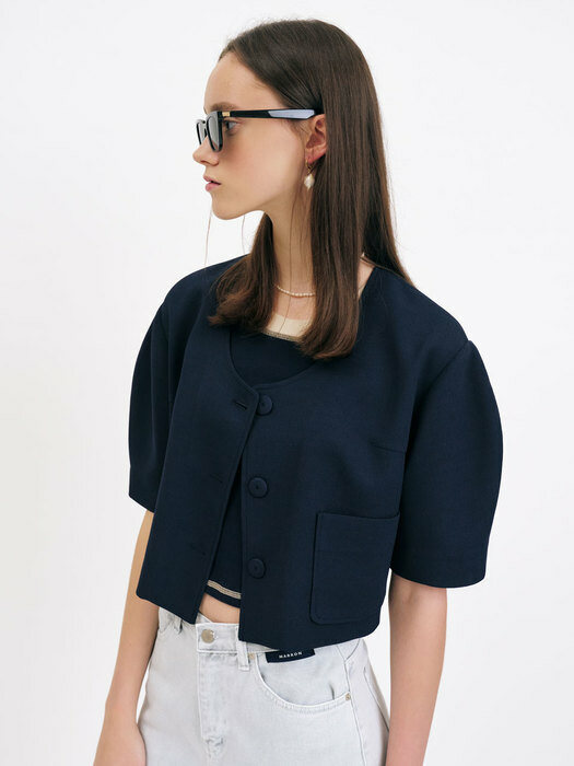 22 Summer_ Navy Cropped Blazer