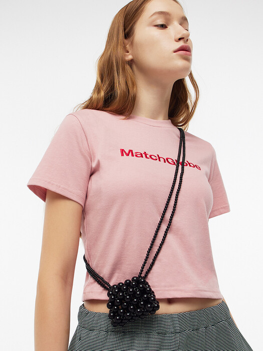 BASIC EMBROIDERY CROP T  (PINK)