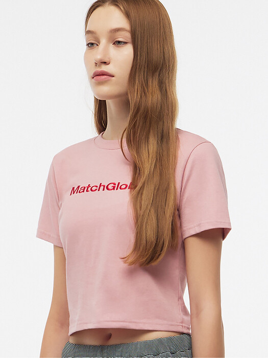 BASIC EMBROIDERY CROP T  (PINK)