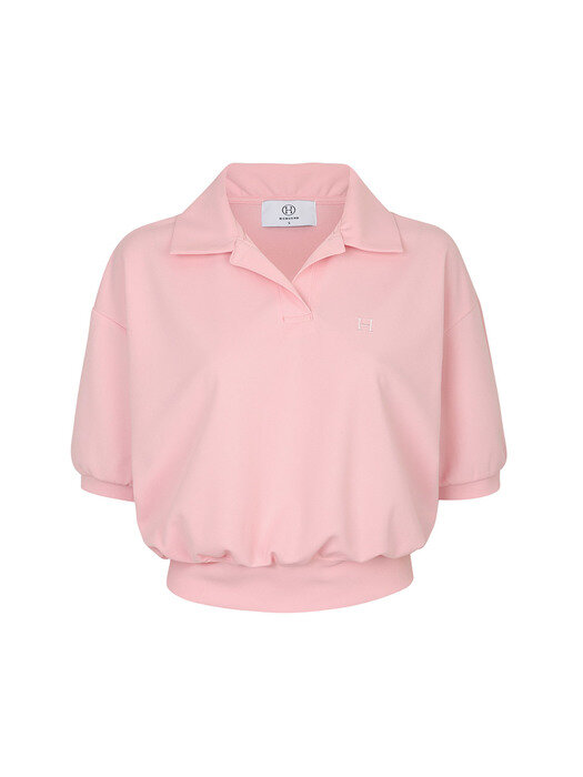 Open Collar Crop T-shirt_Pink