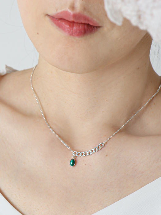 Trandy Malachite Silver Necklace In360 [Silver]