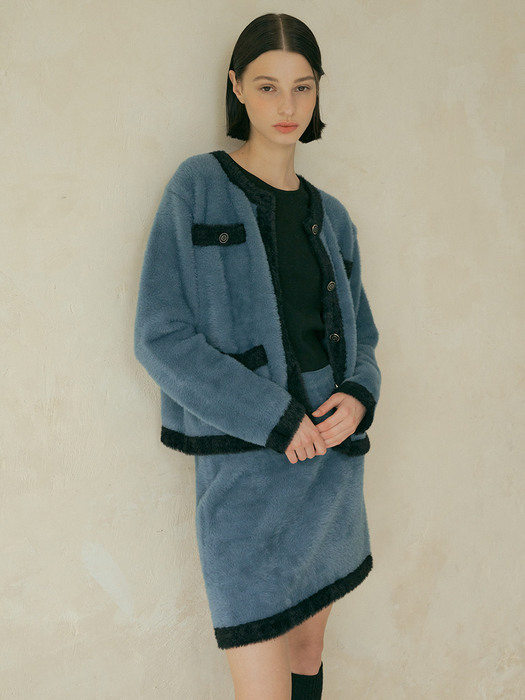 V. [set] cotton candy knit cardigan + skirt (dark blue)