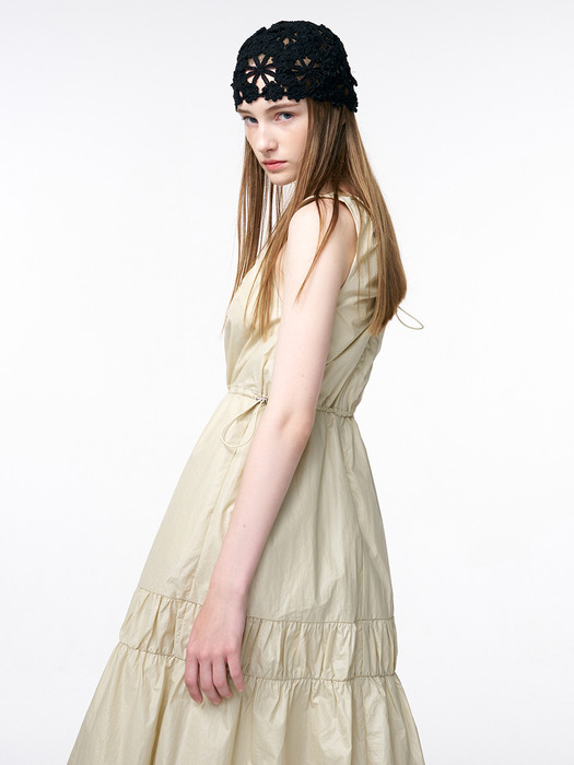 Coating Shirring Sleeveless Dress, Cream