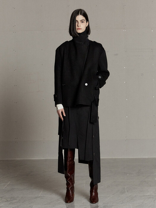 [리퍼브]JEUDI Cashmere Belted Handmade Half Coat_Deep Black