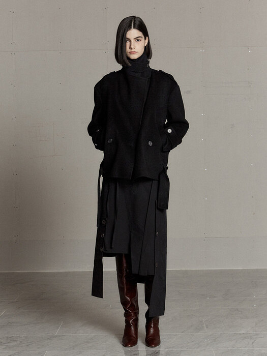 [리퍼브]JEUDI Cashmere Belted Handmade Half Coat_Deep Black