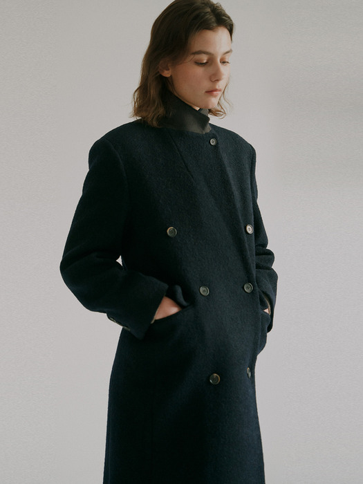 alpaca boucle double coat (navy)