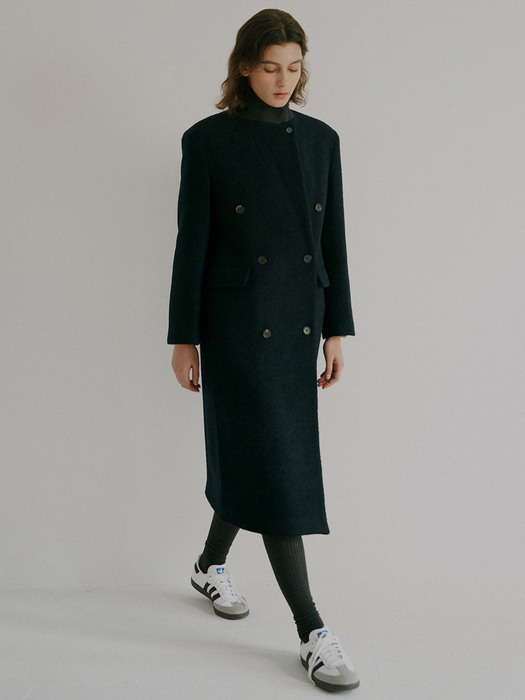 alpaca boucle double coat (navy)