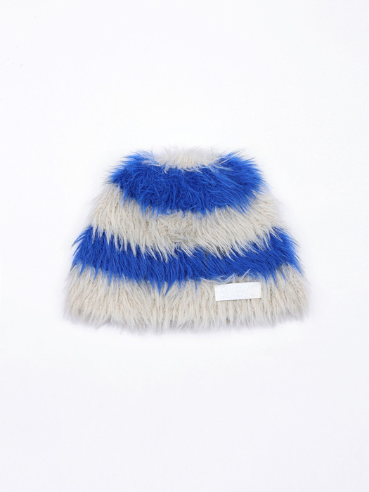 FUZZY STRIPE BEANIE  BLUE