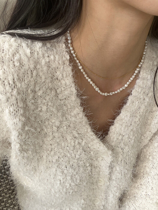 [925silver] Chain layered pearl necklace (2color)