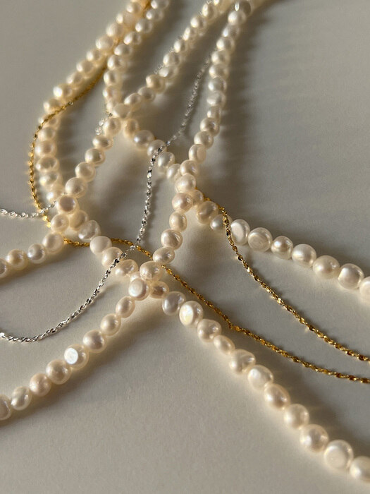 [925silver] Chain layered pearl necklace (2color)