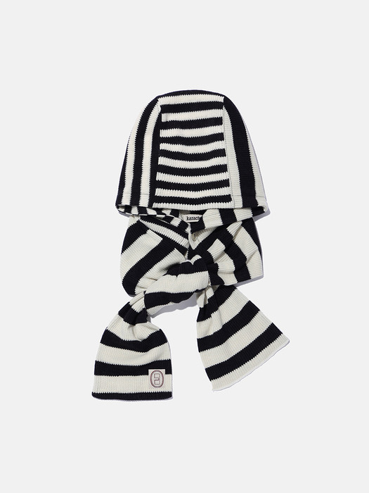 Striped knit balaclava muffler / Ivory black