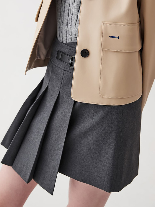 Pleats Wrap Mini Skirt  Grey (KE3127M033)