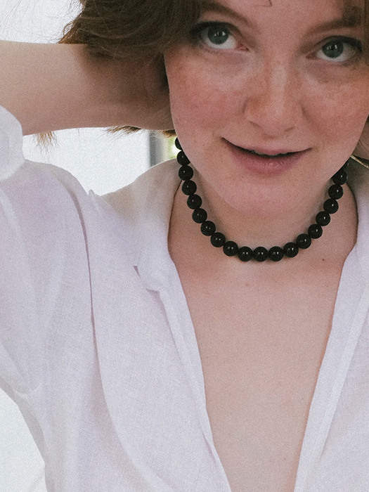 [Onxy,925silver,Glass]Black bold necklace