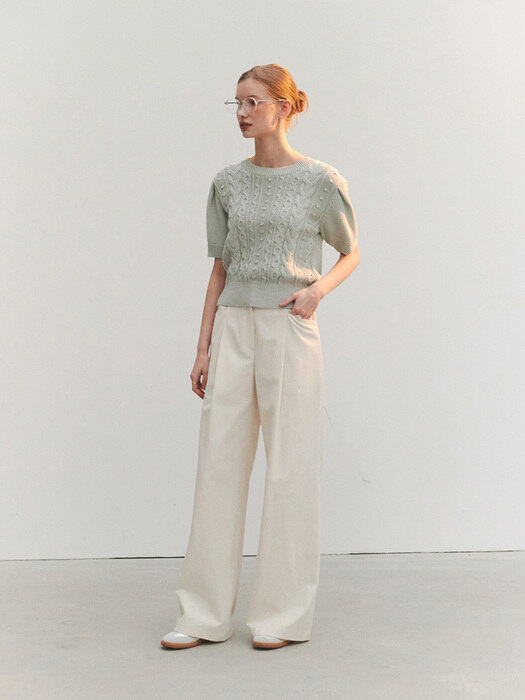 COTTON LONG WIDE PANTS (sand ivory)