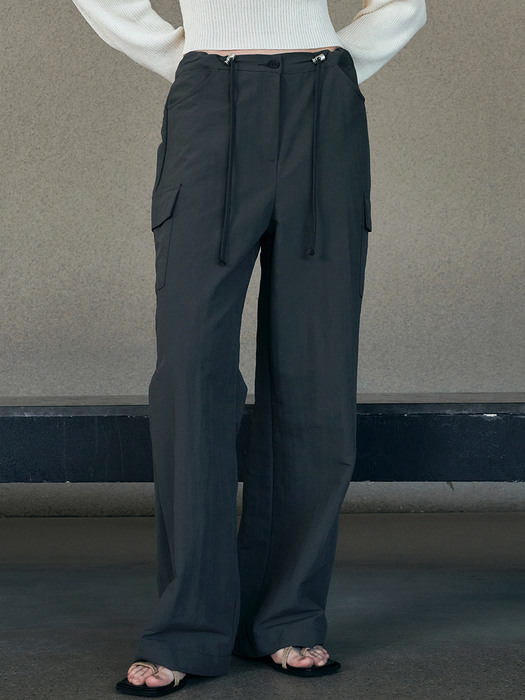 Nylon Wide Cargo Pants (Charcoal)