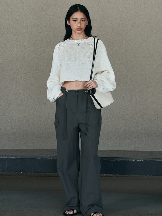 Nylon Wide Cargo Pants (Charcoal)