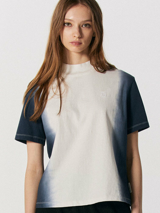 Gradation Washing Half Neck Short Sleeve [NAVY]