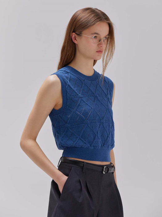 Cropped Knit Vest in Blue VK3MV150-22