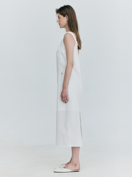 Shirring Sleeveless Dress_White