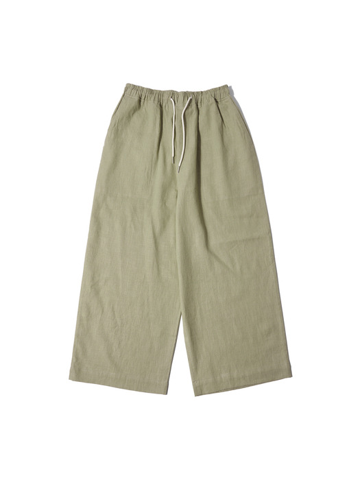 P10015 리넨 와이드 카프리 팬츠_Khaki beige