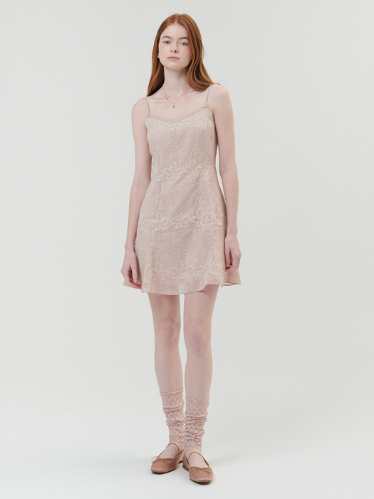 LEAF EMBROIDERED MINI DRESS_PINK