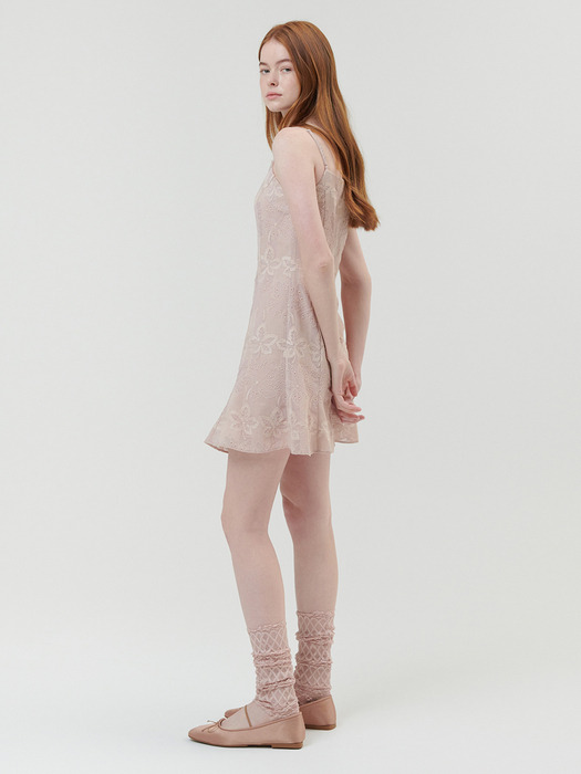 LEAF EMBROIDERED MINI DRESS_PINK