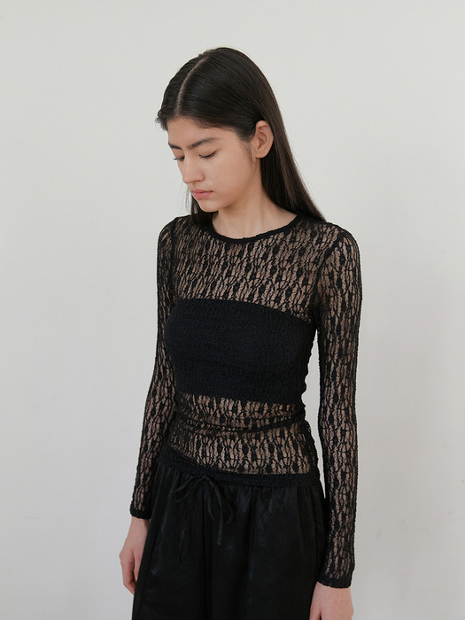 flower lace layered top (black)