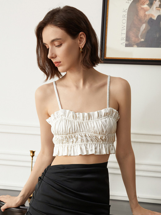 YY_Shirring bustier lace crop top
