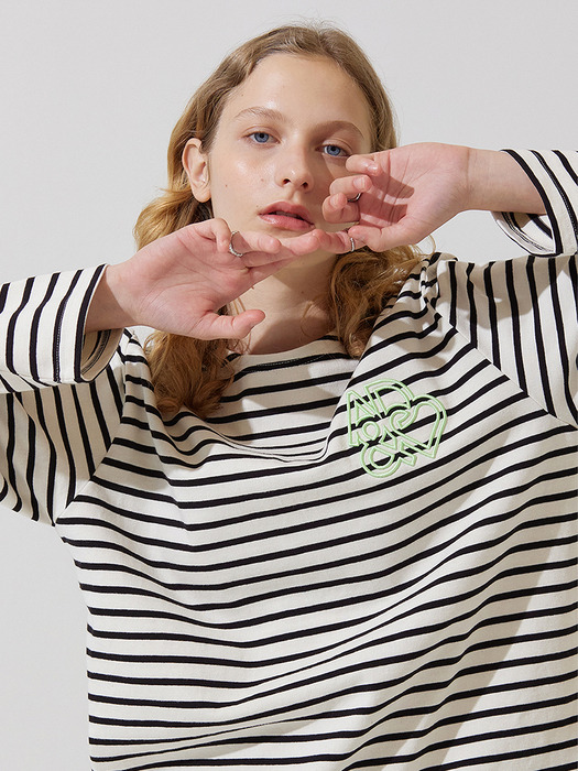 AD&heart embroidery stripe t shirts - mint