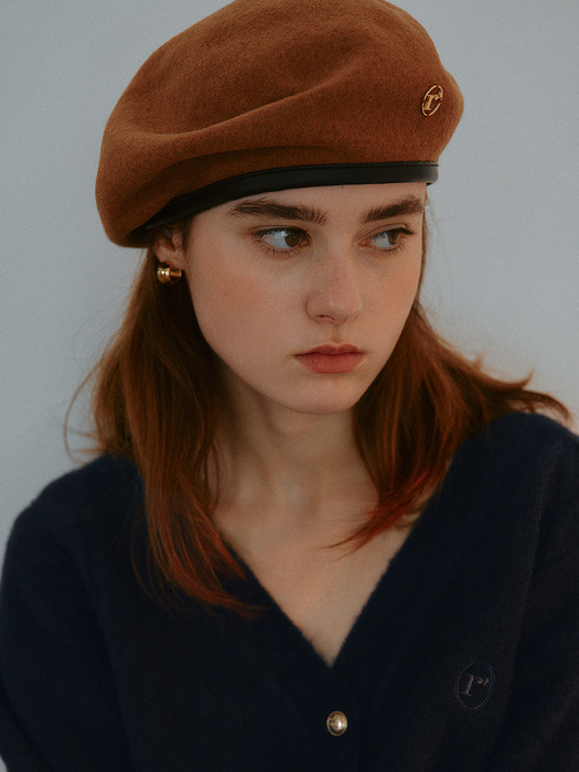 LEATHER LINE WOOL BERET BEIGE