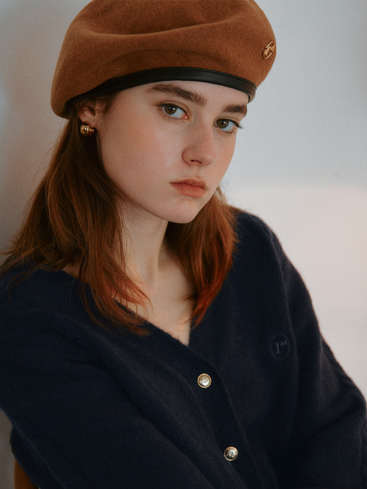 LEATHER LINE WOOL BERET BEIGE