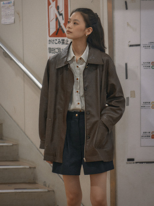 Eco leather pocket jacket_Brown