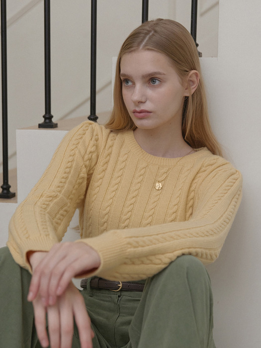 Wool Cable Knit Pullover - Yellow