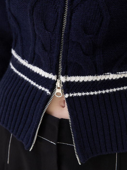 TWO-WAY CABLE KNIT ZIP-UP_NAVY