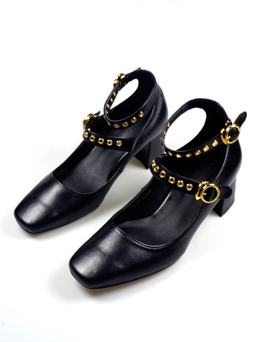 ZOE_black 23FW Leather  Ancklestrap Heels