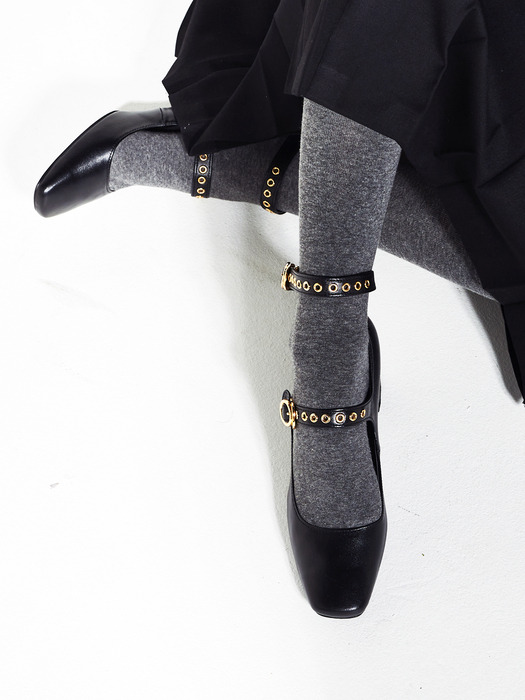 ZOE_black 23FW Leather  Ancklestrap Heels