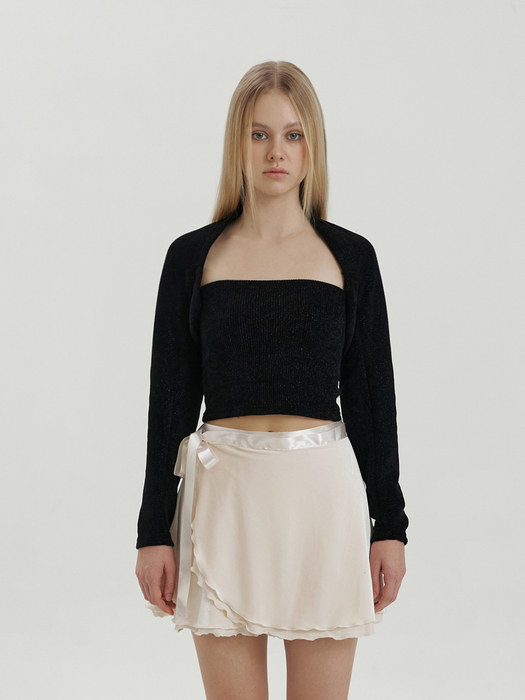 aileen knit top & bolero set - black