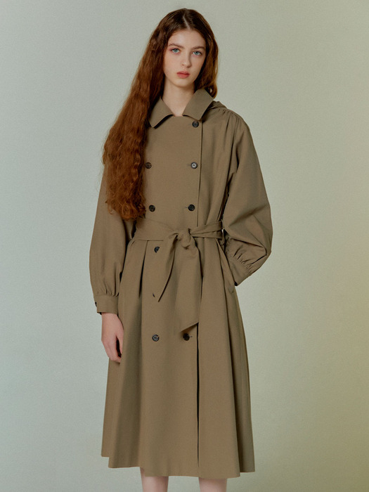 shirring-sleeve hooded trench coat_2COLORS