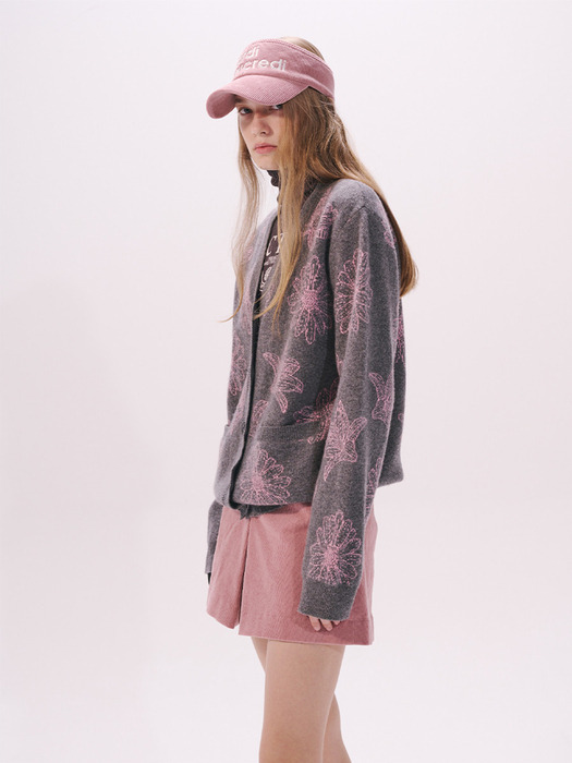 CASHMERE BLENDED KNIT CARDIGAN ALL OVER FLOWERS_GREY PINK