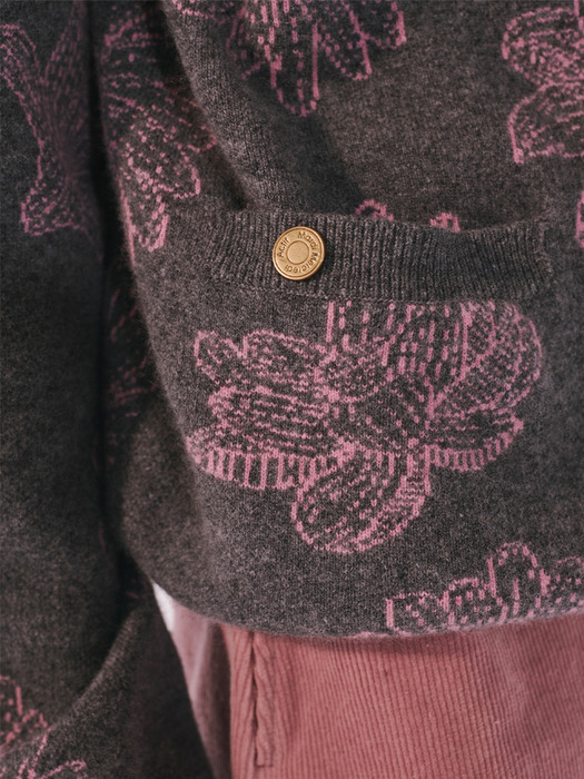 CASHMERE BLENDED KNIT CARDIGAN ALL OVER FLOWERS_GREY PINK