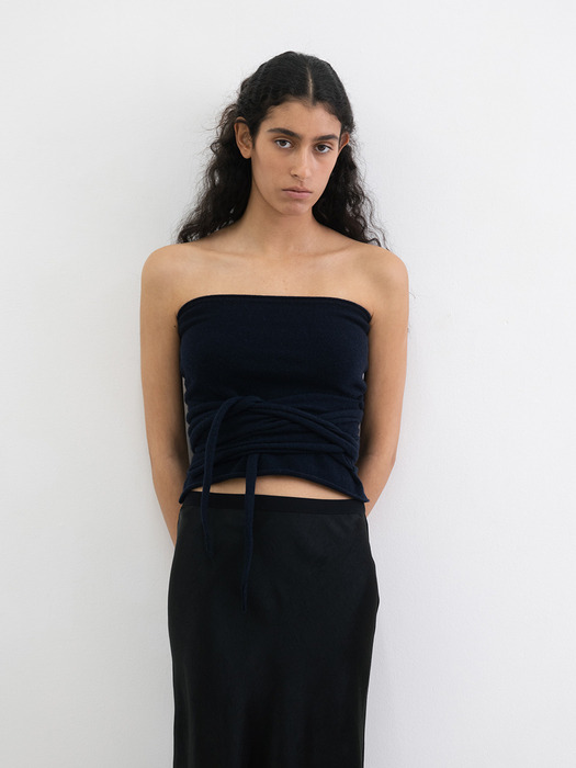 CASHMERE BLEND KNIT TUBE TOP [NAVY]