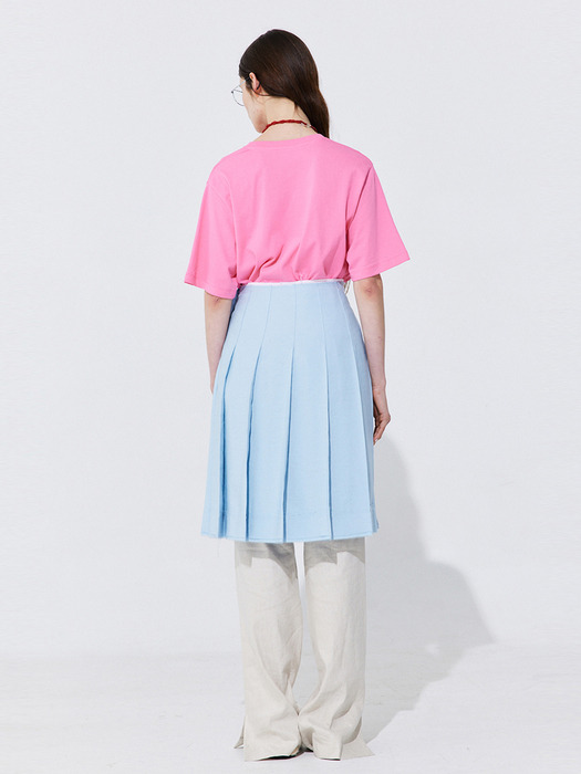 Raw-cut Pleats Skirt_Light Blue